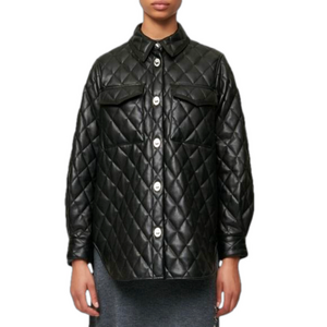 Maje Baneta Quilted Faux Leather Jacket Glossy Solid Black 38 MED/LARGE as is